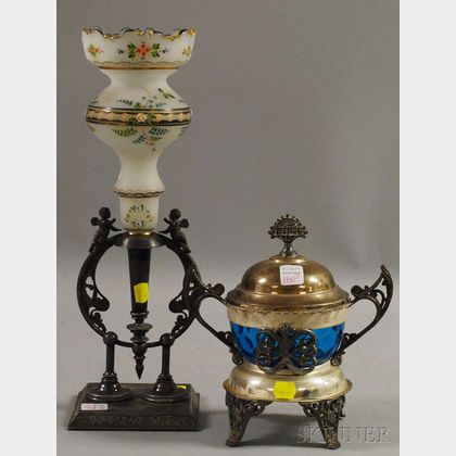 Two Victorian Aesthetic Silver-plated and Art Glass Table Items