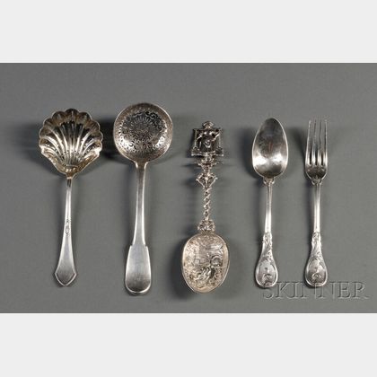 Five Pieces of Continental Silver Flatware