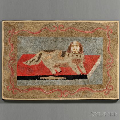 Figural Wool Hooked Rug with Recumbent Spaniel