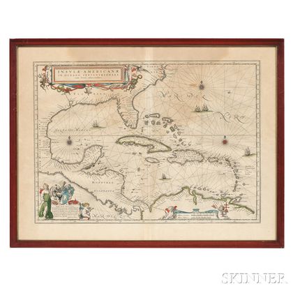 North America: Gulf Coast, Florida, and the Caribbean. Willem Janszoon Blaeu (1571-1638) Insulae Americanae in Oceano Septentrionali cu