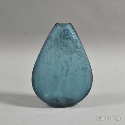 Vandermark Wisteria Etched and Frosted Blue Glass Vase