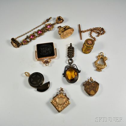 Group of Gold-filled Watch Chains and Fobs