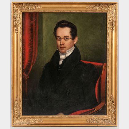 American School, Mid-19th Century Portrait of a Young Man with Silver Glasses
