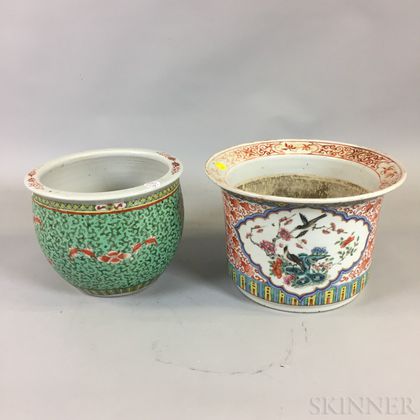 Two Polychrome Decorated Jardinieres
