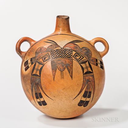 Large Southwest Polychrome Pottery Canteen