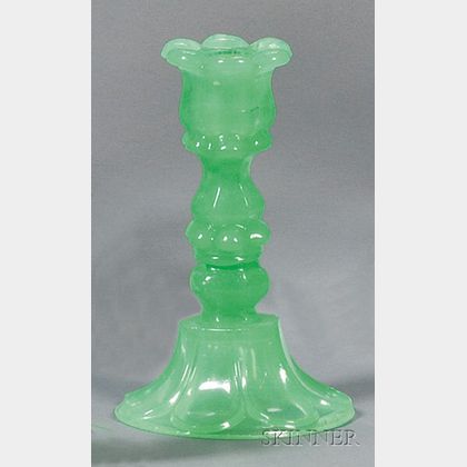 Translucent Emerald Green Petal and Loop Glass Candlestick