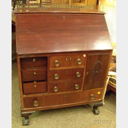 Lady's Colonial Revival Chippendale-style Gilt-metal Mounted Carved Mahogany Slant-lid Writing Desk
