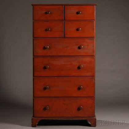 Shaker Red/Orange-stained Pine Case of Drawers
