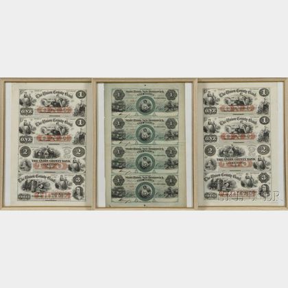 Three Framed Uncut Sheets of Obsolete Currency