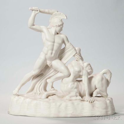 Bisque Figural Group of Theseus Defeating the Centaur After Antonius Canova (Italian, 1757-1822)