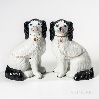 Rare Pair of Porcelain King Charles Spaniels with Blue Eyes