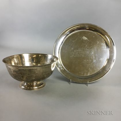 Wallace Sterling Silver Footed Bowl and Sterling Silver Commemorative Plate