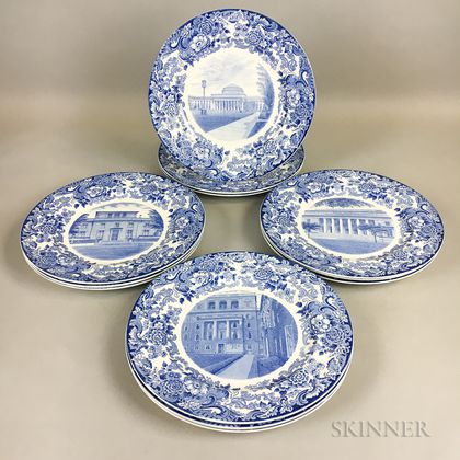 Twelve Wedgwood Blue and White Transfer-decorated MIT Commemorative Plates