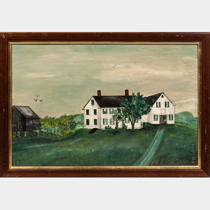 American School, Late 19th Century Portrait of a White-painted Farmhouse