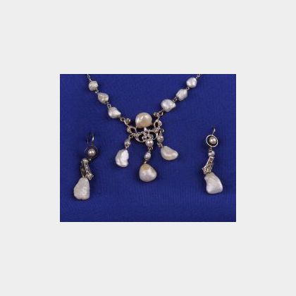 Edwardian Freshwater Pearl and Diamond Pendant Necklace