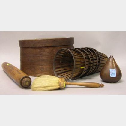 Six Shaker Berry Baskets, a Wooden Pantry Box, Wooden Top, a Brush, and a Rolling Pin. 