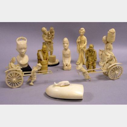 Ten Chinese, Eskimo, and African Carved Ivory Figures, Etc. 