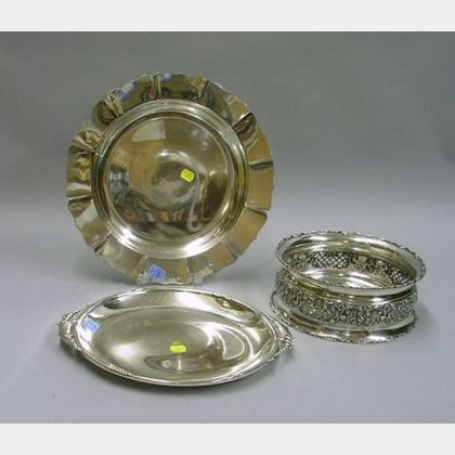 Georg Jensen and Wagner Sterling Silver Trays, and a Tiffany & Co. Reticulated Silver Plated Fruit Bowl