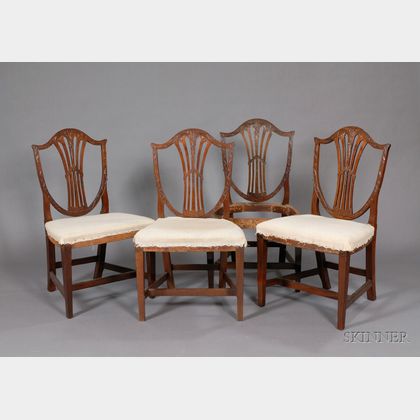 Set of Four Federal Mahogany Carved Shield-back Side Chairs