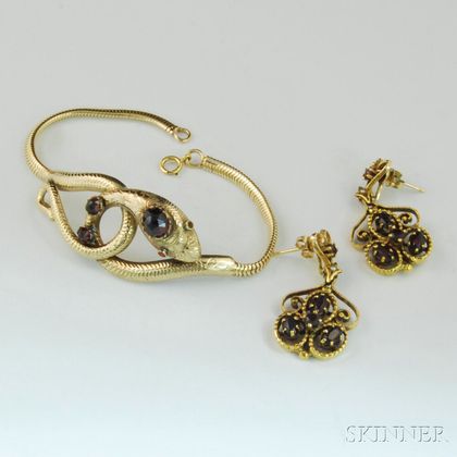 Two Pieces of Victorian-style Gold and Garnet Jewelry