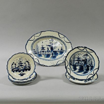 Eight Blue and White Ceramic Dishes