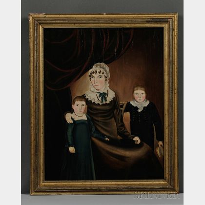 American School, Early 19th Century Portrait of a Mother and Her Two Sons