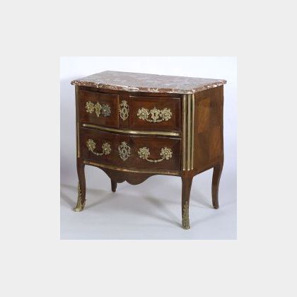 French Regence Brass Mounted Kingwood and Marble-top Commode