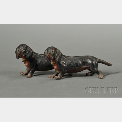 Small Austrian Cold Painted Bronze Figure of Two Dachshunds