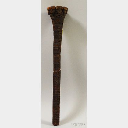 Austral Islands Chip-carved Wood Paddle Handle. 