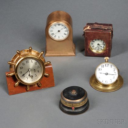 Five Small Brass Clocks