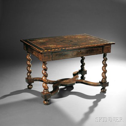 Baroque-style Oyster-veneered and Marquetry Side Table