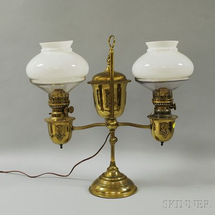 Edward Miller & Co. Duplex Brass Adjustable Double Student Lamp