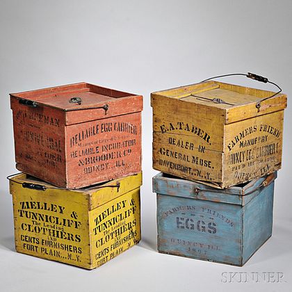 Four Painted "Reliable Egg Carriers,"