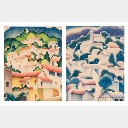 Mabel King (American, 20th Century) Two Prints: Hillside Patterns, Taxco