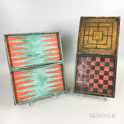 Two Polychrome Painted Fixed Folding Game Boards