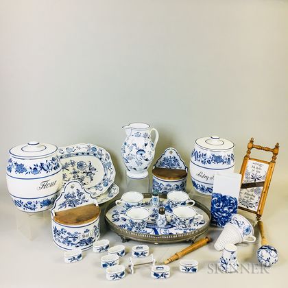 Group of Blue and White Porcelain Kitchen and Tableware Items