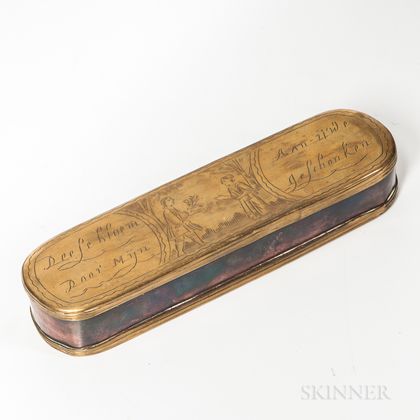 Engraved Brass and Copper Tobacco Box