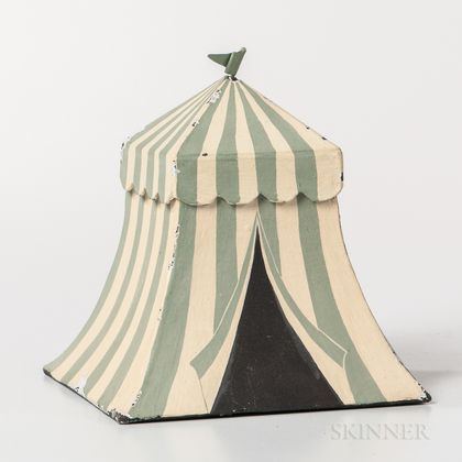 Miniature Green- and White-painted Pasteboard Odd Fellows Encampment Tent
