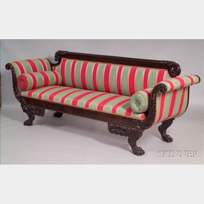 Classical Mahogany Carved and Veneered Sofa