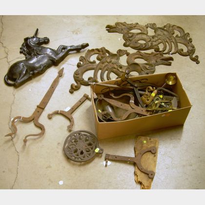 Group of Assorted Iron and Metal Elements and Domestic Items