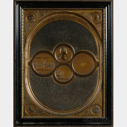 Pressed Gilt Tin Panel Depicting "The National Medallion,"