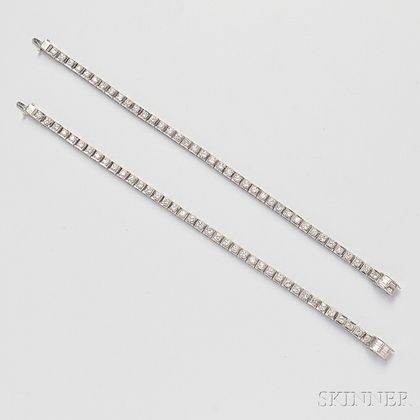 Pair of Platinum and Diamond Line Bracelets
