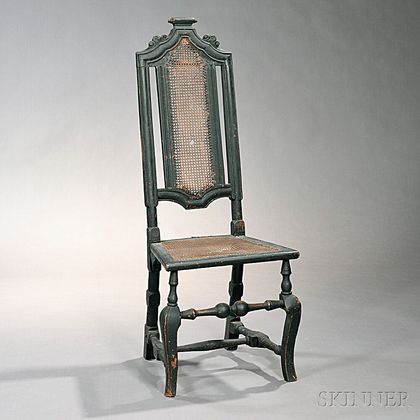 Baroque Black-painted and Carved Cane Chair