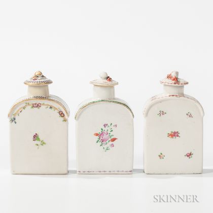 Three Export Porcelain Tea Caddies