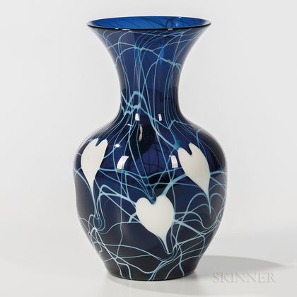 Imperial Art Glass Vase with Hearts and Vine Decoration