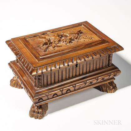 Black Forest-style Carved Walnut Tobacco Box