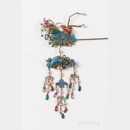 Ornamental Hairpin with Kingfisher Feather