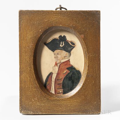 European School, 19th Century Miniature Portrait of an Officer in a Blue and Red Coat