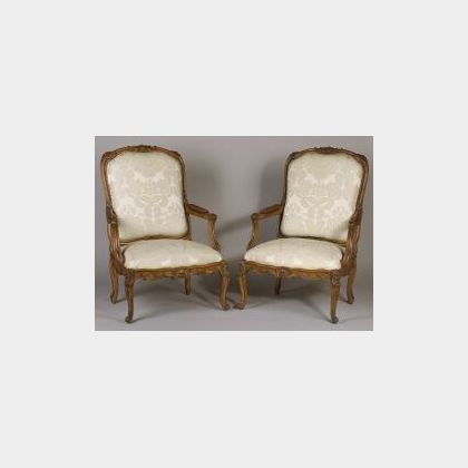 Pair of Regence-style Beechwood Open Armchairs
