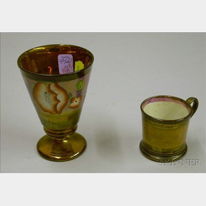 English Copper Lustreware Goblet and Childs Cup. 